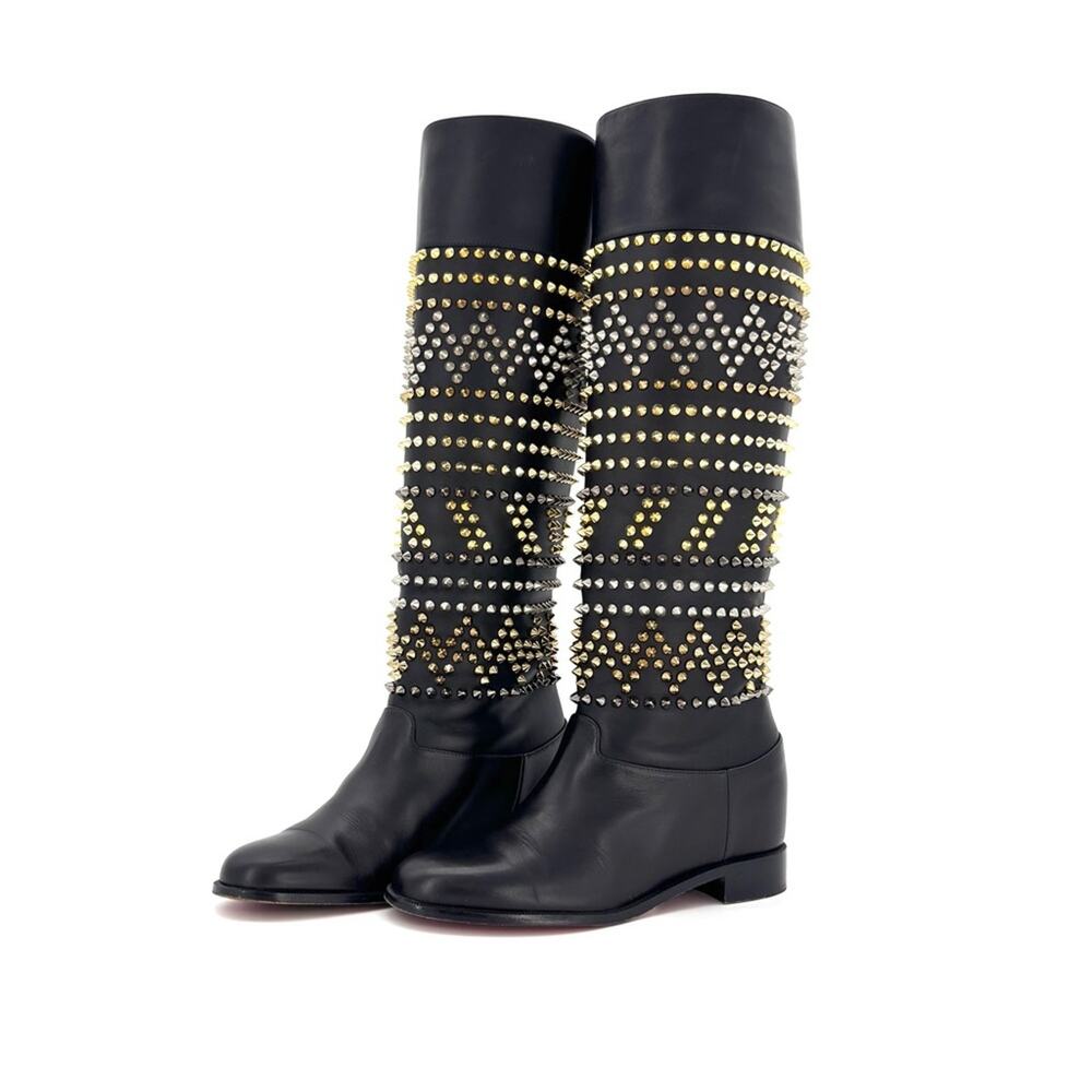 Christian Louboutin Rom Chic Flat Calf Spike Knee High Boots Women’s 37 Shoes